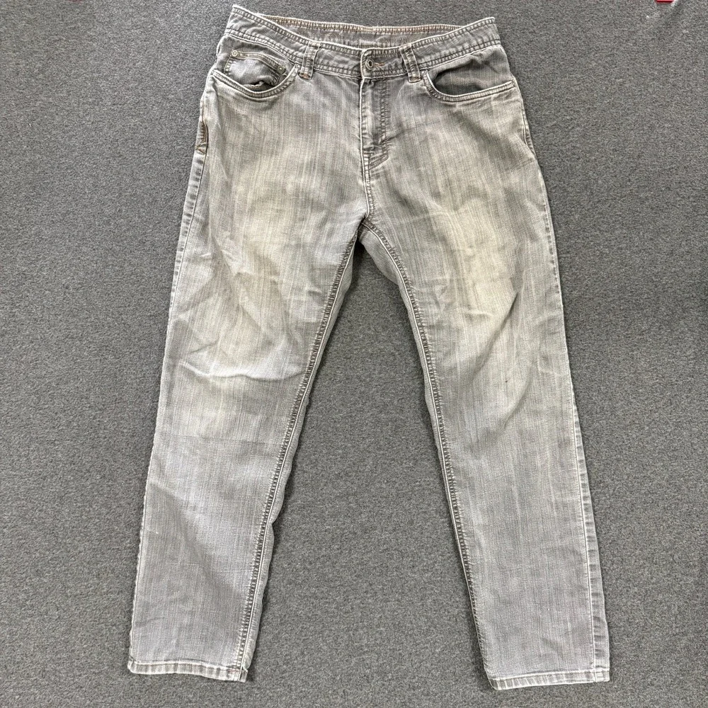 Faded Prana Slim Fit Denim Jeans Mens 32x30 Gray Good Outdoor Utility Distressed